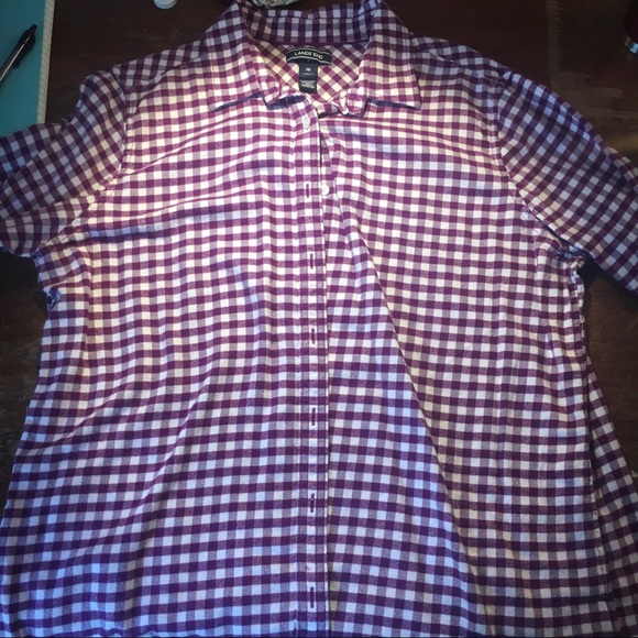 Lands’ End Purple and white checked flannel shirt - Picture 2 of 5